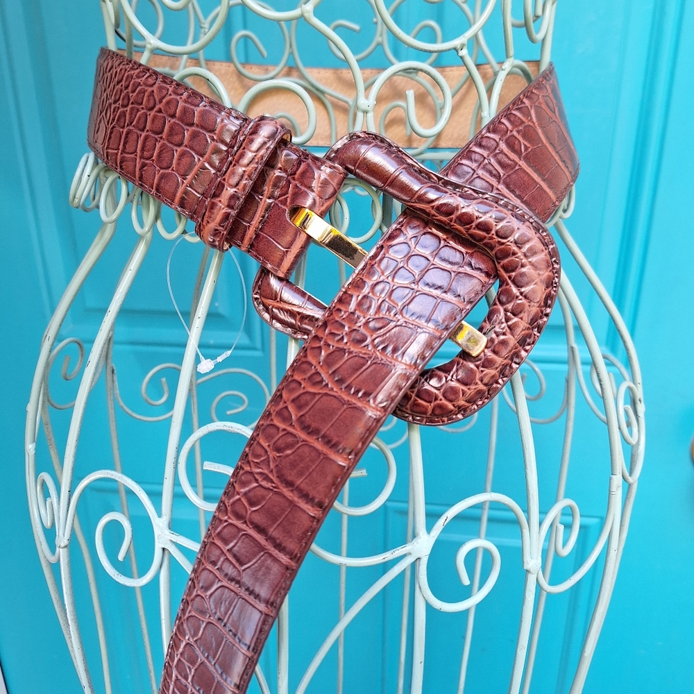 Genuine Leather Belt Womens Wide Belts Alligator Embossed Real Tooled Leather ML